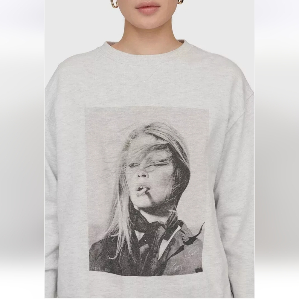 Anine Bing Terry O'Neill Bridgett Bardot Gray Sweatshirt Women's Long sleeves